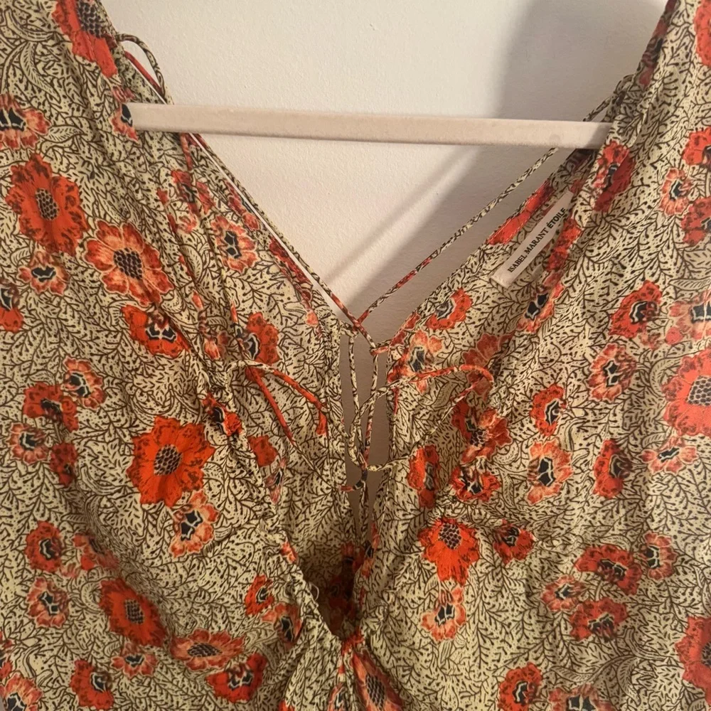 Isabel Marant Floral Mini Dress in Olive and Orange - Picture 4 of 5